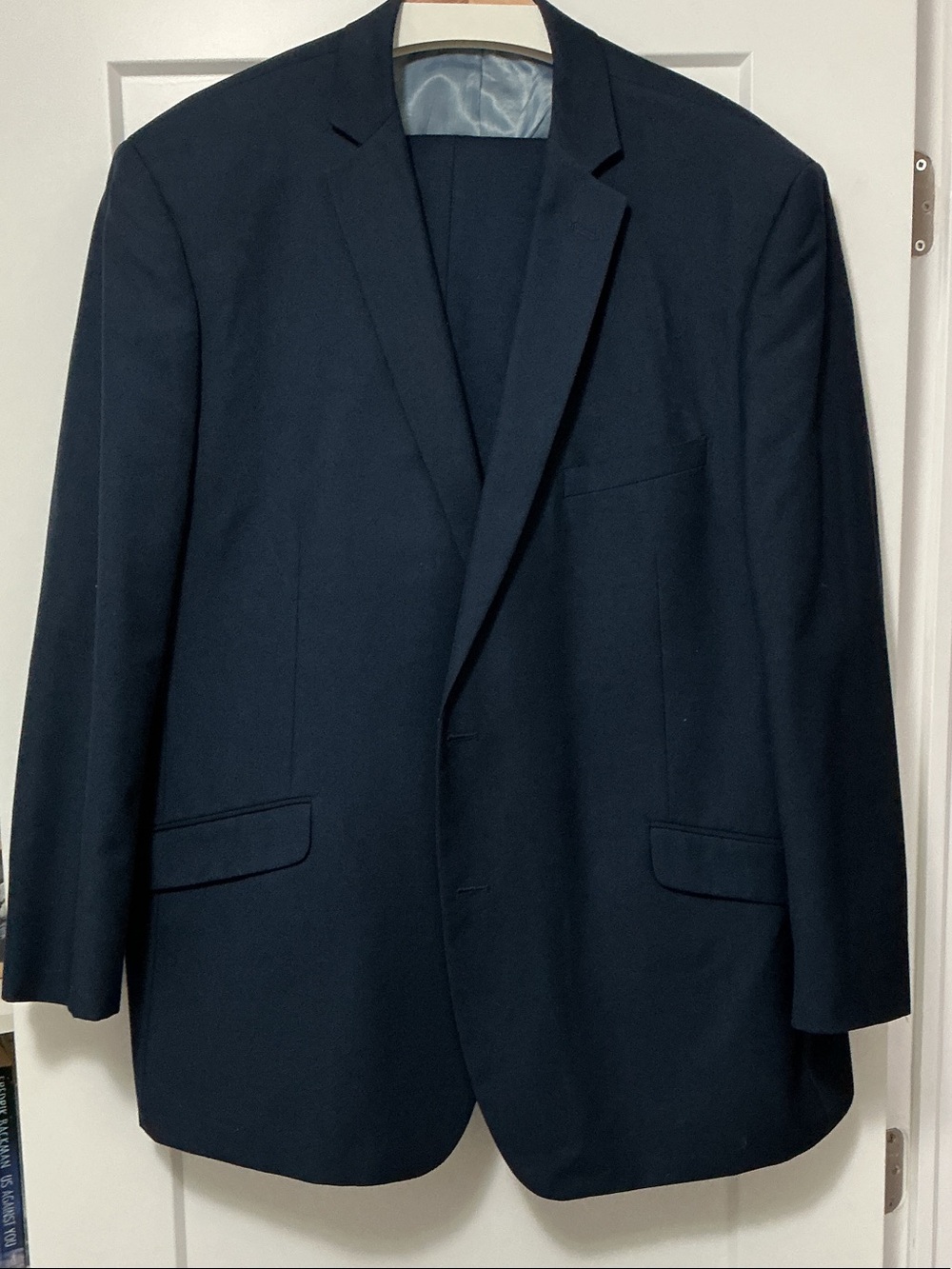 Renoir Men's Navy 2 button Blazer Wool Suit with 2 pairs of pants